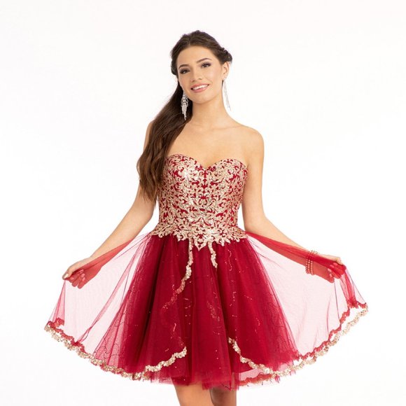 GLS Collective Dresses & Skirts - NEW SHORT BABY DOLL EMBROIDERED SEQUIN DRESS WITH LACE UP BACK AND ZIP GL GS1980